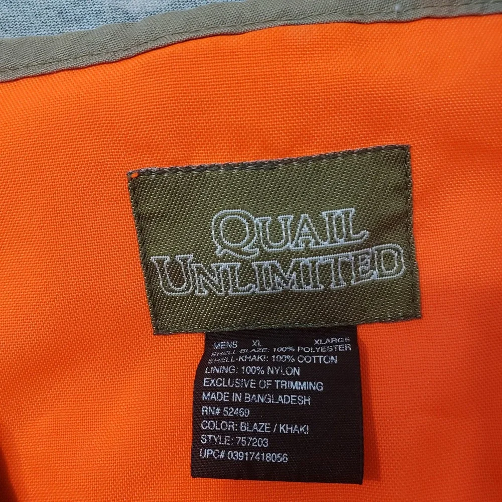Quail Unlimited Hunting Vest Mens XL Tan Pockets Full Zip
